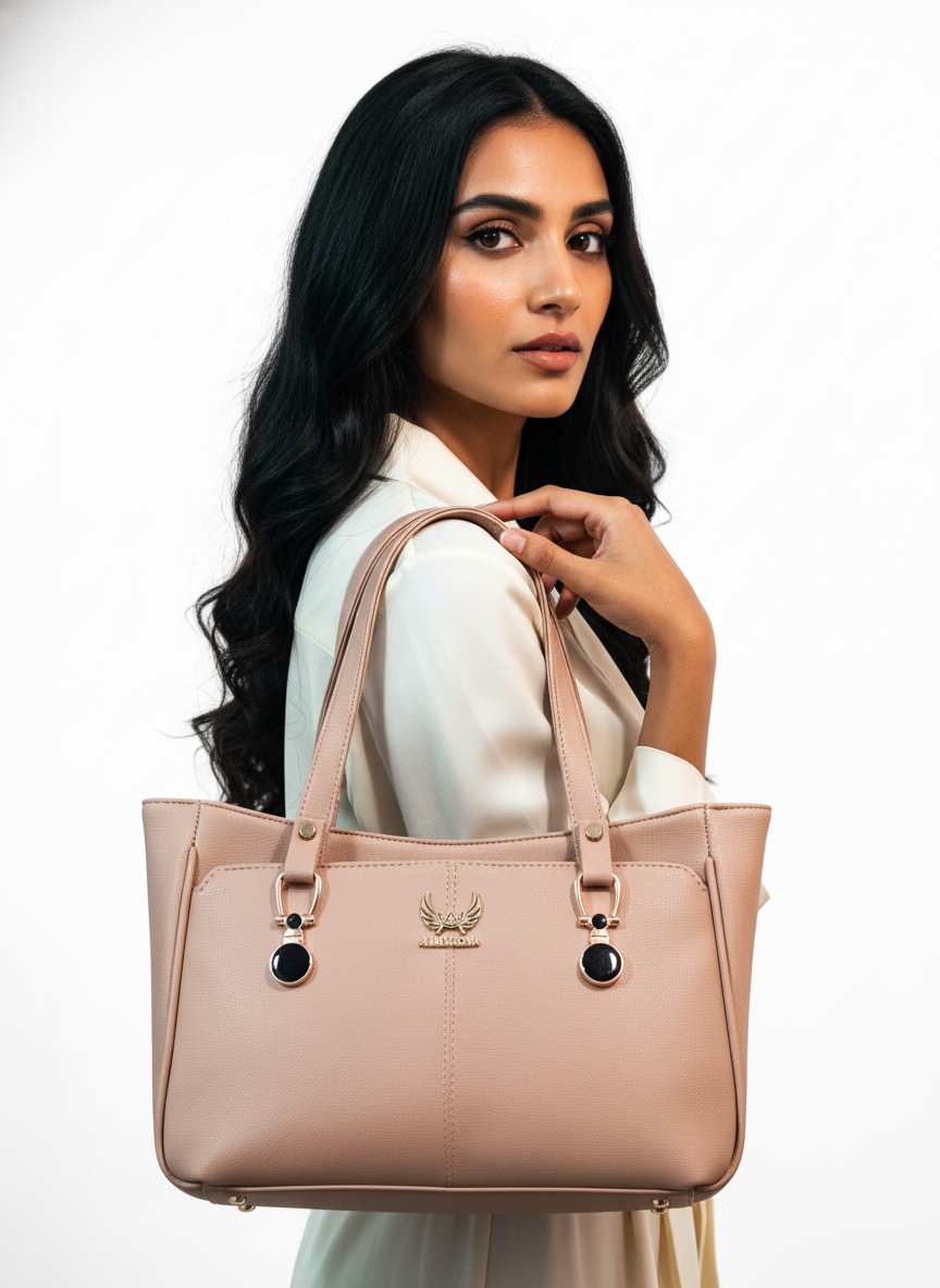 Blush Pink Vegan Leather Shoulder Handbag