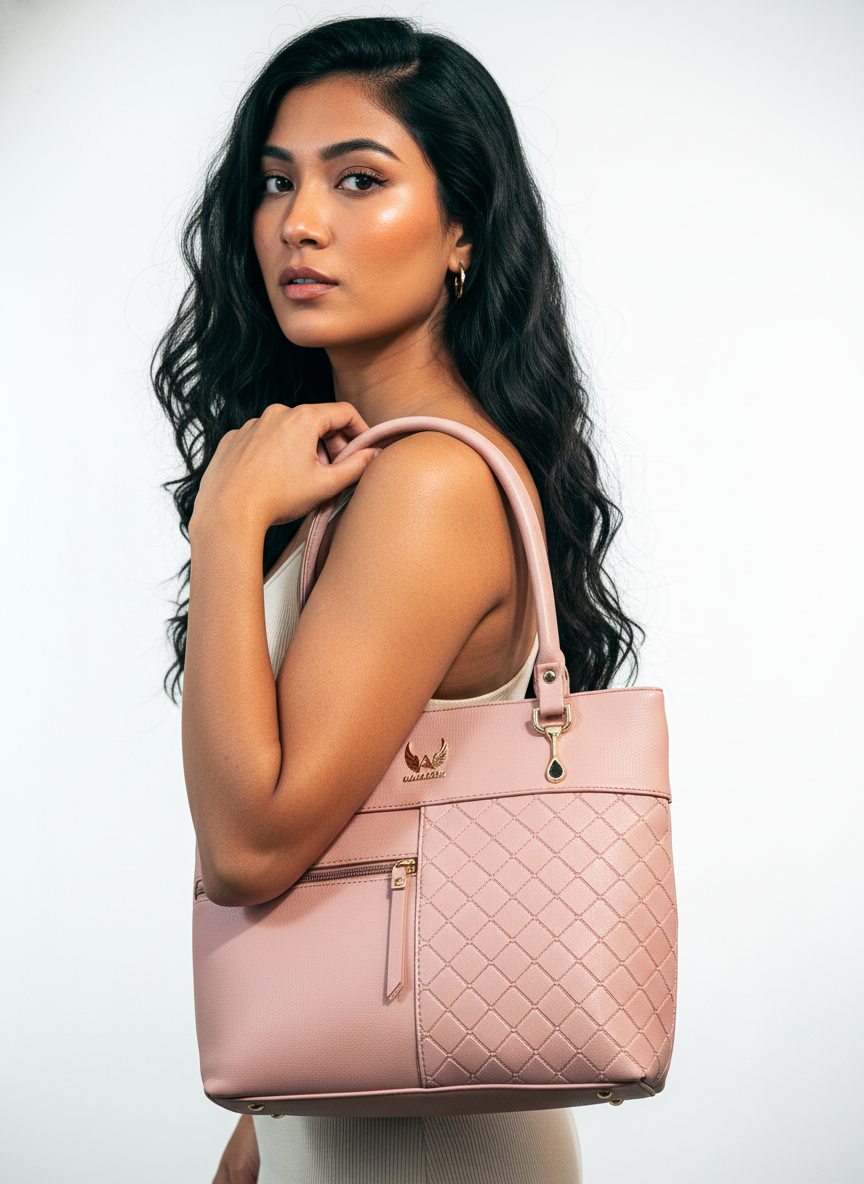 Blush Pink Vegan Leather Tote Handbag
