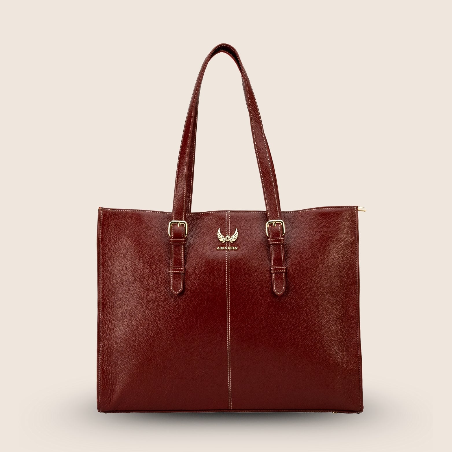 Amanda Genuine Leather Tote Bag – Light Tan