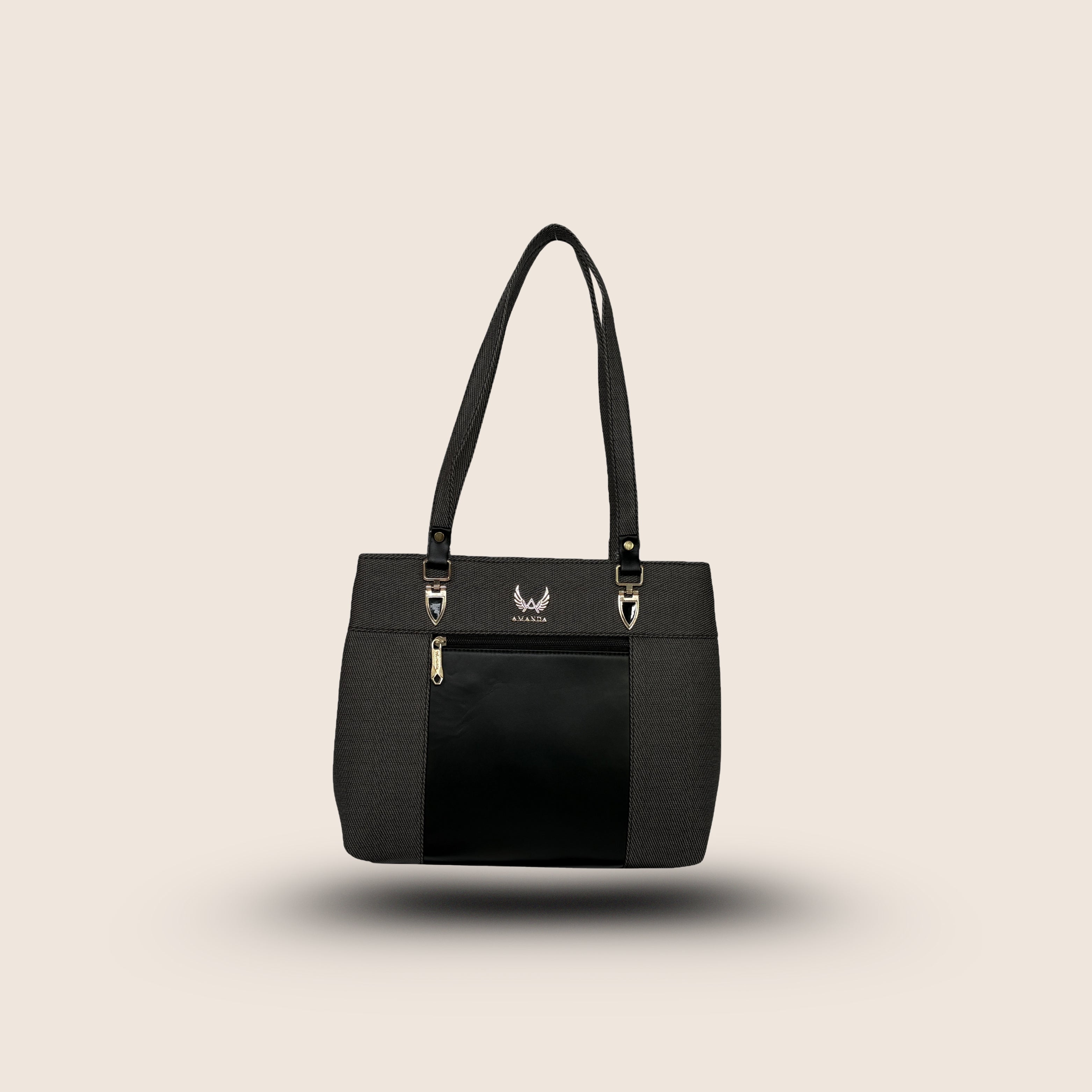 Amanda Vegan Leather Tote Bag for Women. (Dual Tone) – Black
