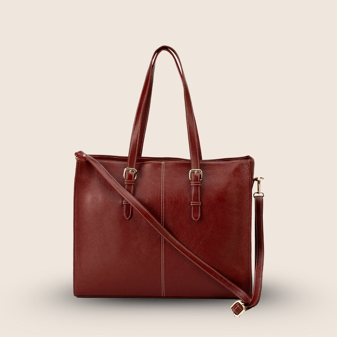 Amanda Genuine Leather Tote Bag – Light Tan