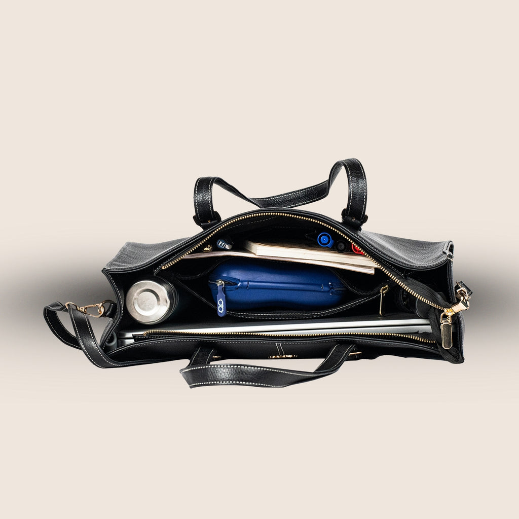 Amanda Genuine Leather Tote Bag – Midnight Black